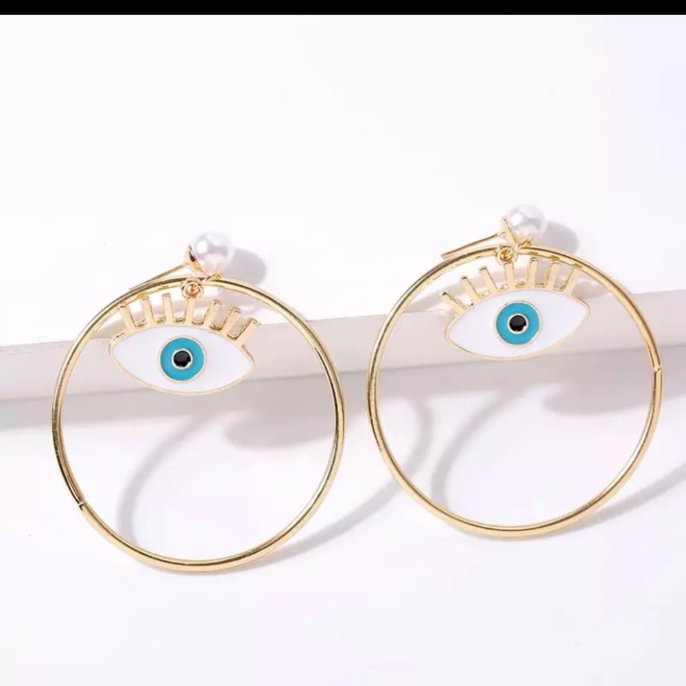 Evil Eye hoops with pearls